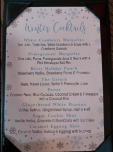 Winter Cocktail menu of the Gingerbread Man