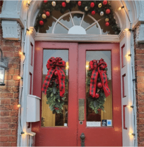 The Front door of the Carlisle House Decorated for Christmas
