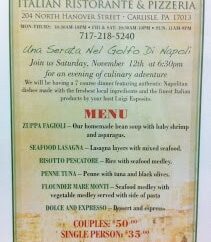 Luigi’s Ristorante – Carlisle PA  – Special Seafood Night!!