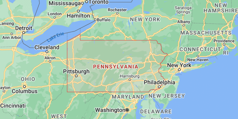 Map of Pennsylvania and surrounding states
